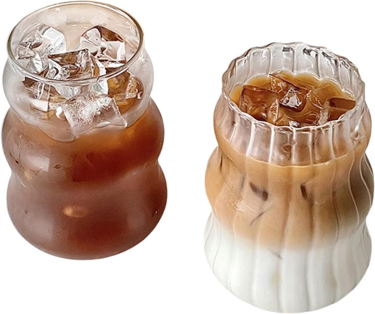 Heldere Glazen Bekers - 2 Stuks van 530 ml - Geribbelde Drinkglazen voor IJskoffie, Bier, Sap of Water - Glazen Bekers voor Thuisgebruik