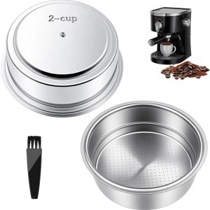 Herbruikbaar 51 mm koffiefilter van roestvrij staal 304, dubbelwandig, geschikt voor espressomachines, inclusief zwarte borstel en accessoires voor thuisbarista's