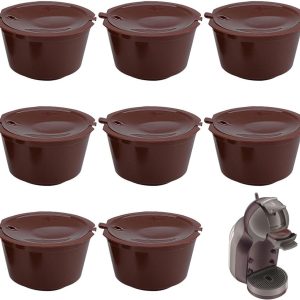 Herbruikbare koffiecapsules 8-pack, navulbare koffiepads, compatibel met Nespresso, duurzaam en milieuvriendelijk, koffiebruin