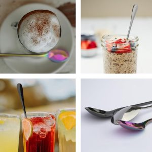 Hoogwaardige latte macchiato lepel, 6-delige set, 20 cm, lange lepel, longdrinklepel van roestvrij staal, cocktaillelepel, dessertlepel, ijskoffie, hoogglans gepolijst (zwart)