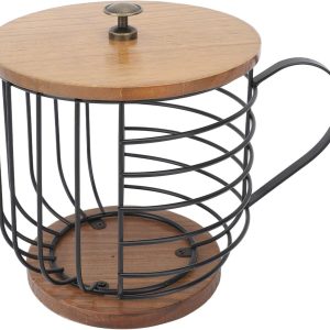 Houten Koffiecup Houder met Deksel, Grote Capaciteit, Metalen Draadmand voor Thuisgebruik, Organiseer je Koffiecapsules en Bespaar Ruimte