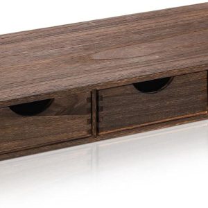 Houten opbergdoos - Bureau organizer - Koffiepads sorteren - Drie lades - 60 x 30 x 9 cm - Bruin