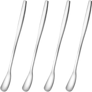 Ibenzoa® Lange Zilveren Roestvrijstalen Lepels voor Ijskoffie en Cocktails, Set van 4