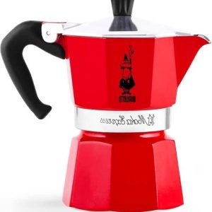 Iconische espressomachine op de kookplaat - echte Italiaanse koffie - 3-kops - Moka-pot aluminium rood