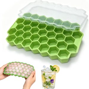 Ijsblokjesvorm met deksel, 37 vakken, gemakkelijk uit de vorm te halen. Herbruikbaar. Maakt 37 kleine ijsblokjes, perfect voor ijsblokjes, ijskoffie, cocktails, enz.