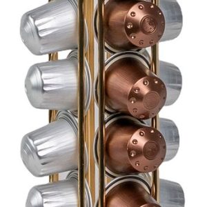 Intirilife Koffiecapsulehouder compatibel met Nespresso capsules (40 stuks) in Goud-kleurig ijzer - 11.5 x 37.5 cm - 360 graden draaibare capsulestandaard, opslag voor koffiecapsules, koffiepads