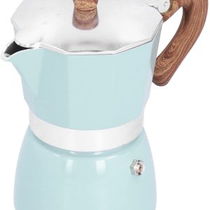 Italiaanse espressomachine van aluminium, 3 kopjes, draagbaar, met handvat tegen verbranding, blauw, voor camping en kantoor