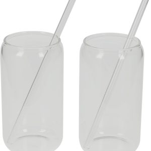 JENS Living - Matcha Drinkglazen inclusief rietjes - Van Glas - Ijskoffie glazen met glazen rietjes - Matcha glazen - Cocktailglazen met Rietje - Set van 2 - 240 ml - Iced Coffee Glazen - Smoothie glazen - Tumbler - Latte Macchiato Glazen