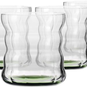 KROSNO | Matcha Glazen | Set van 4 - 310 ml | Matcha Moments Collectie | Golvend Groen Loodvrij Glas voor Matcha, IJskoffie en Water | Vaatwasserbestendig