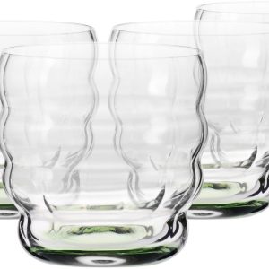 KROSNO | Matcha Glazen | Set van 4 - 330 ml | Matcha Moments Collectie | Golvend Groen Loodvrij Glas voor Thee Latte, IJskoffie en Water | Vaatwasserbestendig