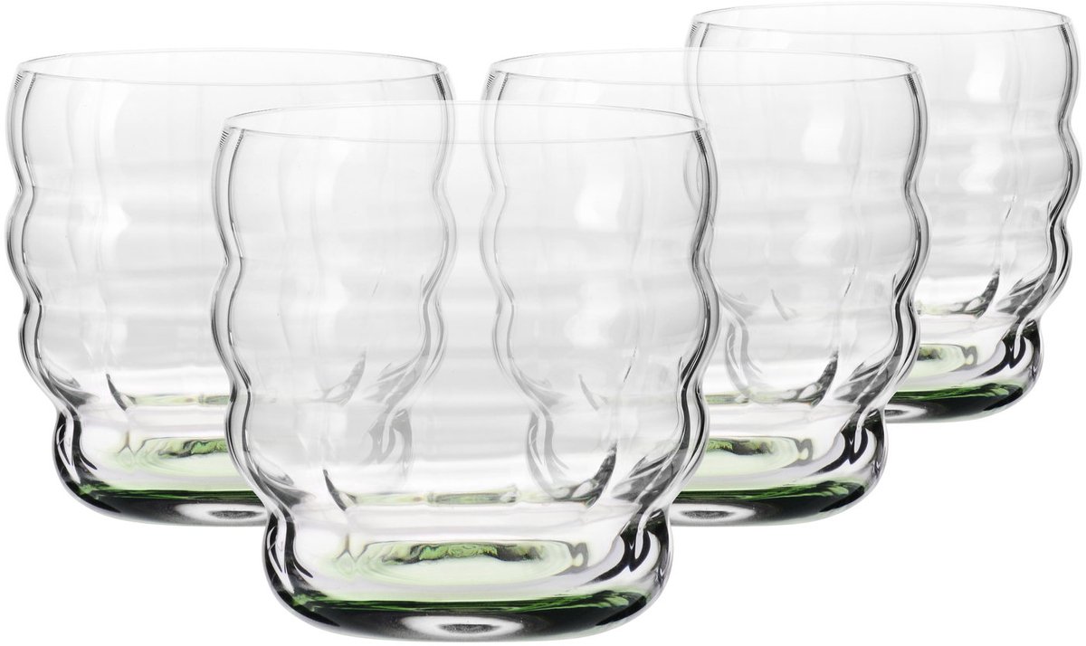 KROSNO | Matcha Glazen | Set van 4 - 330 ml | Matcha Moments Collectie | Golvend Groen Loodvrij Glas voor Thee Latte, IJskoffie en Water | Vaatwasserbestendig