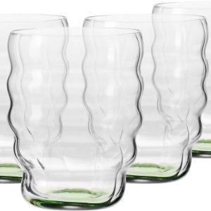 KROSNO | Matcha Glazen | Set van 4 - 440 ml | Matcha Moments Collectie | Golvend Loodvrij Glas voor Thee Latte, IJskoffie en Water | Vaatwasserbestendig