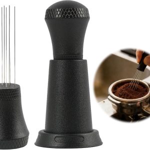 KZQ Espresso Extractietool - 10afneembare roestvrijstalen naalden, antislip aluminium voet - Geschikt voor barista's en thuisgebruik, gemakkelijk schoon te maken - Zwart - 4,5 x 9,5 cm