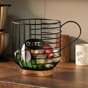 KZQ Metalen Koffiepadhouder Zwart Elegante Draadmand Met Grote Capaciteit Compact Formaat Voor Keukenwerkblad En Koffieliefhebbers Organizer Voor Koffiepads Koffiecups En Theezakjes