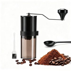 KZQ handmatige koffiemolen - Keramische maalsteen, instelbare maalgraad - Lichtgewicht en draagbaar, compact - Geschikt voor espresso, French press, kamperen en reizen - Capaciteit: 30 g - Zwart - Inclusief schoonmaakborstel en koffieschepje