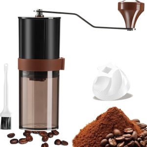 KZQ handmatige koffiemolen - Keramische maalsteen, instelbare maalgraad - Lichtgewicht en draagbaar, compact - Geschikt voor espresso, French press, kamperen en reizen - Capaciteit: 30 g - Bruin - Inclusief schoonmaakborstel
