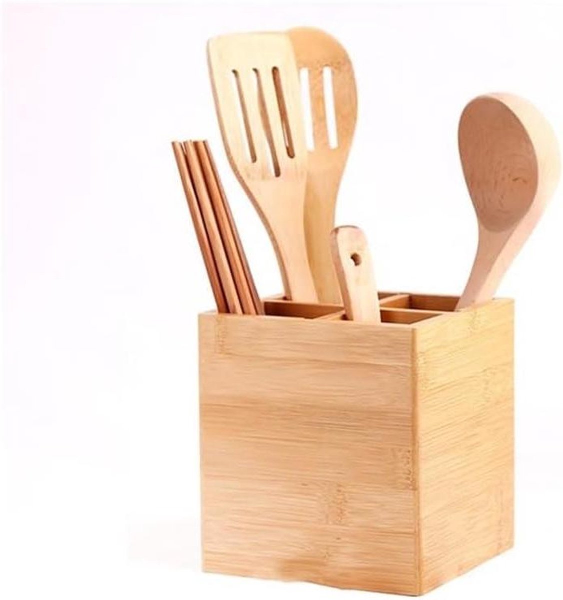 Keukengerei houder - Opberger kookgerei - Keuken organiseren - Verplaatsbare binnenverdeler - 13.5 x 13.5 x 14.5 cm - Naturel