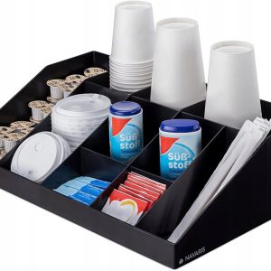 Keukenorganizer - Koffie en Thee Organizer - Koffiecups Houder - 43,8 x 27,4 x 12,2 cm - 10 Vakken - Zwart