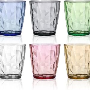 Kleurige Plastic Drinkglazen 300 ml - Set van 6 voor Water, Cocktails, en Sap - Acryl Glazen met Kristaluitstraling, Perfect voor Ijskoffie en Frisdranken