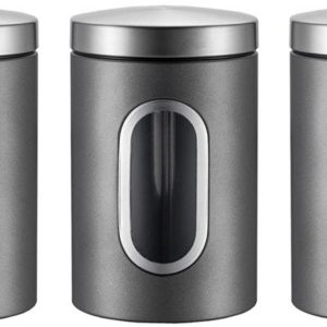 Koffie Bewaarbus - 3 stuks- 11*17.5cm - voorraadpot met venster - Koffieblik - Koffiebussen - Voorraadbus - metaal - voorraadpot - bewaarpot - luchtdicht - met kijkvenster - Bewaarblik voor Koffie, Koffiebonen, Thee, Suiker, etc.