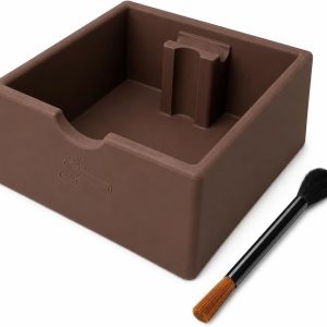 Koffie Knock Box 15 cm/6" vierkante bruine espresso koffiedik container met solide siliconen klopstang, antislip vaatwasmachinebestendig ontwerp en aluminium nylon dubbelzijdige