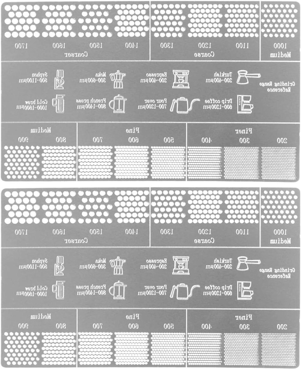 Koffie Maalgraad Kaart - Maalmeter Koffiebonen - Koffiebereiding Verbeteren - Roestvrij Staal - 2 stuks - Zilverkleurig