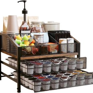 Koffie Opberger - Opbergrek Lade - Keuken Ordenen - Drielaags Ontwerp - 37x30x28cm - Zwart