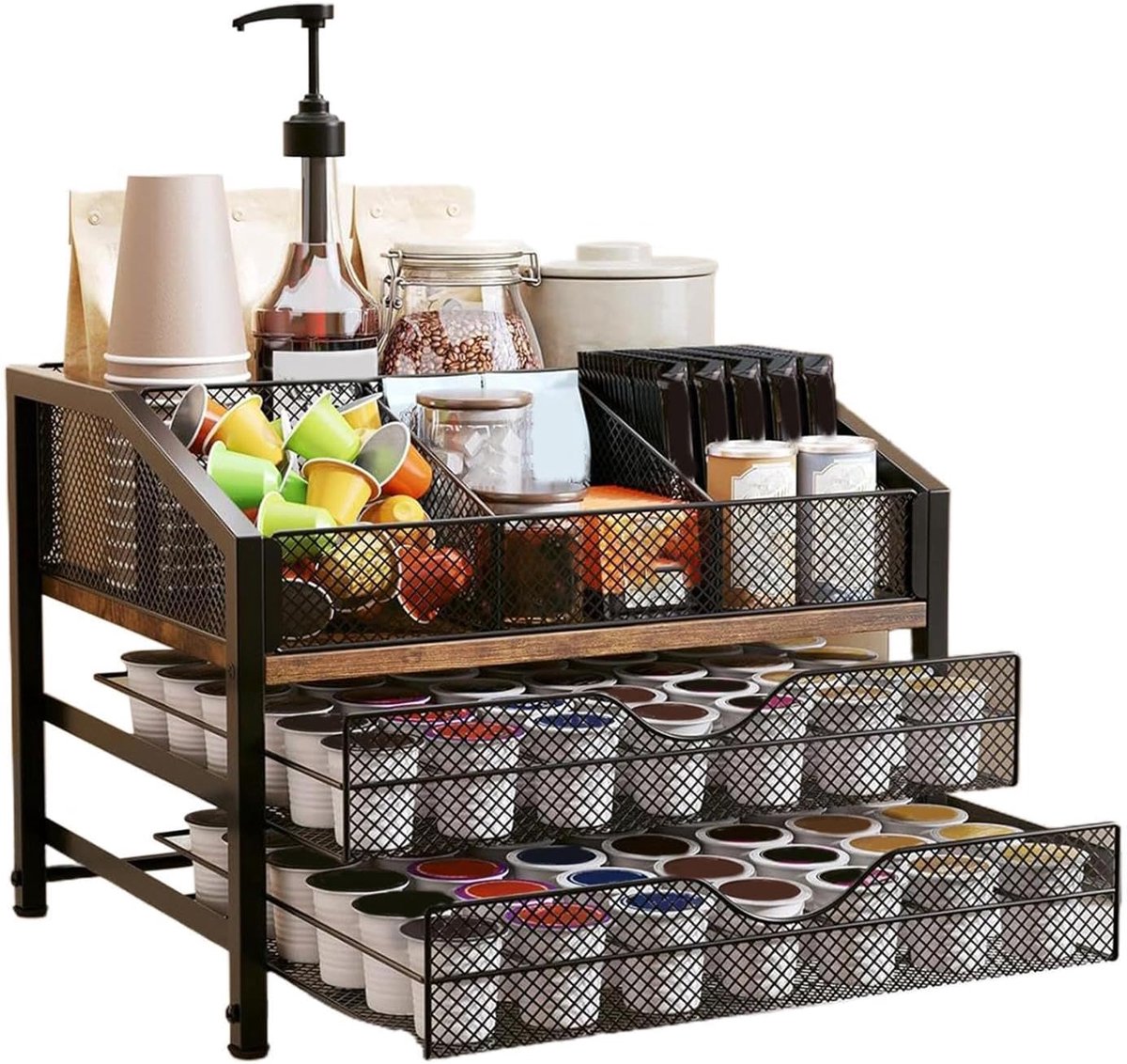 Koffie Opberger - Opbergrek Lade - Keuken Ordenen - Drielaags Ontwerp - 37x30x28cm - Zwart