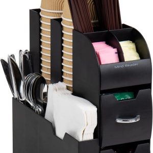 Koffie Organizer - Coffee Station Organizer - Koffiecup Houder - Koffie Accessoires Opberger - Thee Organizer - 11 Vakken - 2 Lades - Zwart