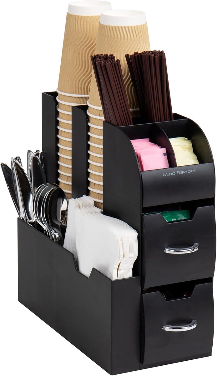 Koffie Organizer - Coffee Station Organizer - Koffiecup Houder - Koffie Accessoires Opberger - Thee Organizer - 11 Vakken - 2 Lades - Zwart