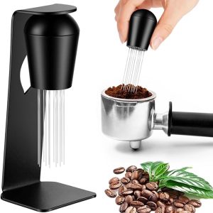Koffie Verdeler - met magnetische standaard - Koffie Roerder - Accessoires Espressomachines - Gelijkmatige Extractie - Voor Koffiepoeder Naald Espresso Roergereedschap - zwart