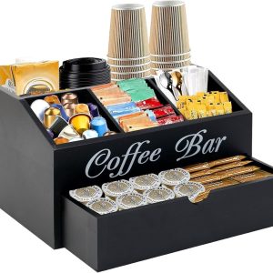 Koffiebar Organizer met Lade, Werkbladopslag voor Koffiepads, Thee en Specerijen, Keukenaccessoires voor een Georganiseerde Keuken