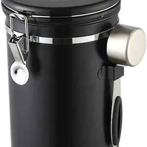 Koffiebewaarpot - Koffie Bewaarbus - Luchtdicht Koffieblik met CO2 Uitlaat - Bewaarblik voor Koffie, Koffiebonen, Thee, Suiker, etc. - Voorraadbus 1.8L - Zwart