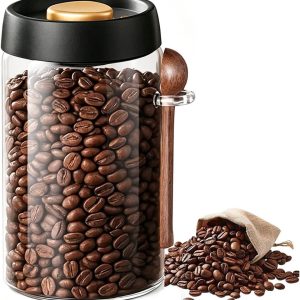 Koffieblik, 1200 ml vacuümafdichting voor glazen, voorraadpotten met vacuümdeksel, duurzame bewaardoos met een lepel, koffiecontainer voor koffiebonen, thee, noten (bruin-1)