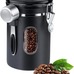 Koffieblik, Koffiebonenhouder, Koffieblik van Roestvrij Staal, 2.8l Koffiecontainer van Roestvrij Staal, Luchtdichte Koffiebus, Transparant Venster, Datumweergave en Schepje, voor thee, noten, cacao