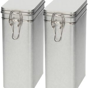 Koffieblik / bewaarblik - 2x - zilver - beugelsluiting - 12 x 8 x 20 cm - rechthoekig - bonen / filterkoffie / cups