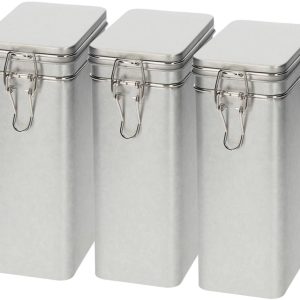 Koffieblik / bewaarblik - 3x - zilver - beugelsluiting - 12 x 8 x 20 cm - rechthoekig - bonen / filterkoffie / cups