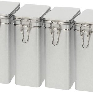 Koffieblik / bewaarblik - 4x - zilver - beugelsluiting - 12 x 8 x 20 cm - rechthoekig - bonen / filterkoffie / cups