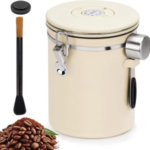 Koffieblik luchtdicht behoudenskoffiebonen 2,8 l uit roestvrij staal koffiecontainer met afvoerklep, datumweergave, maatlepel en borstel voor koffiebonen, cacao, noten enz