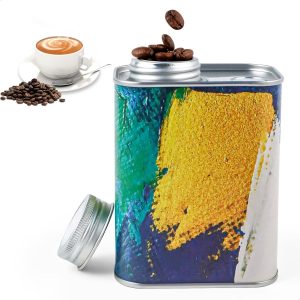 Koffieblik luchtdicht, koffieblik voor 200 g koffiebonen, voorraaddoos koffie vierkant, vershouddoos van blik blik deksel voor thee, noten, draagbare bewaardoos