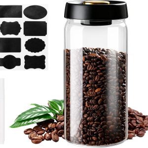 Koffieblik luchtdicht, koffiecontainer 1800 ml bonen koffiebonen container met sticker en pen opbergdoos voor familie, kantoor, café koffiebonen, poeder, thee, noten