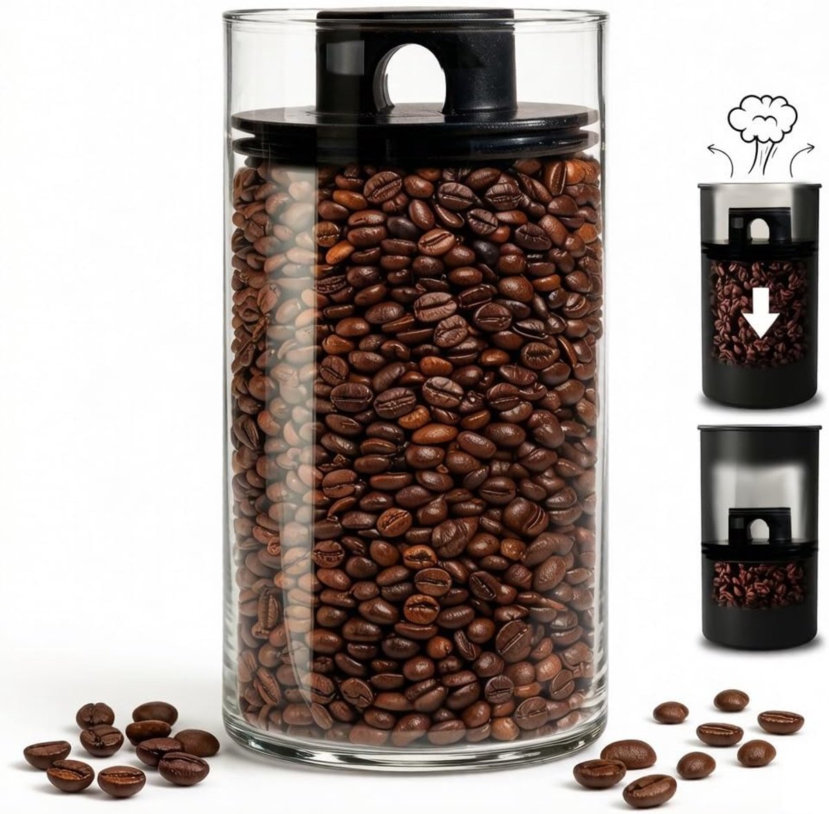 Koffieblik met vacuümdeksel, 2000 ml, luchtdichte bewaardoos voor koffie, thee, suiker, granen, BPA-vrij