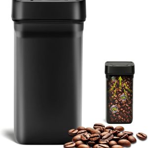 Koffieblik van roestvrij staal, 1,2 l, 450 g koffiebonen, luchtdichte vacuümcontainer voor langere versheid, zwart