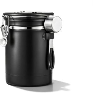 Koffieblik van roestvrij staal, 2,8 liter, luchtdichte bonenhouder met uitlaatventiel, maatlepel en datumweergave, vacuüm koffieblik voor koffiebonen, thee, noten, cacao (zwart)