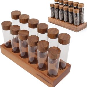 Koffiebonen bewaarbuizen met walnoothout houten standaard, draagbare enkele dosis koffiebonen container koffie bewaarbuizen voor detailhandel bar voorraadkamer (Ejoyous5toquwfxnb-12)