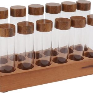 Koffiebonen opslagbuizen enkele dosis, 6PCS of 12PCS Koffiebonen Kelder, doseren glazen flesjes met deksels, houten display standaard en trechter, luchtdicht afgesloten glazen