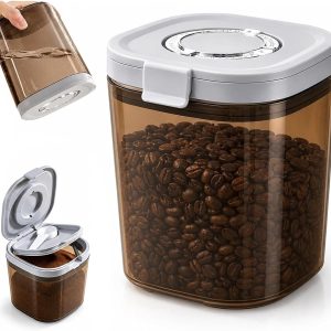 Koffiebonenhouder met deksel, 1,3 l/1300 ml, luchtdicht, koffiebonenhouder, theedoos voor thee, noten, cacao, langer en vers blijven, cadeau voor koppels en koffieliefhebbers, bruin