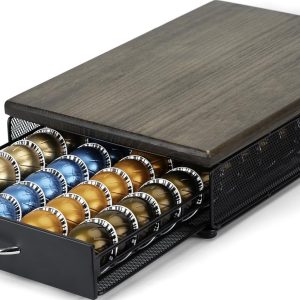 Koffiecapsule Houder voor Vertuo Capsules - Metaal met Houten Bovenblad - Geschikt voor 40 Koffiecups