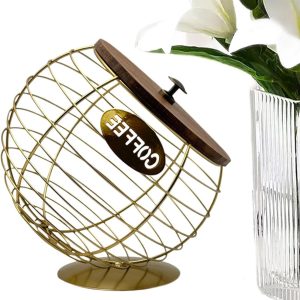 Koffiecapsulehouder Organizer - Opbergdoos Deksel - Keuken Organiseren - Decoratief IJzer Hout - 21 x 20 cm - Zwart