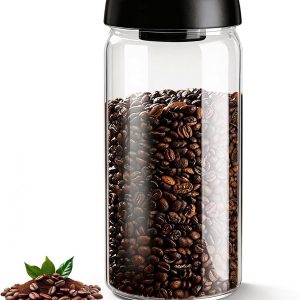 Koffiecontainer, koffieopslagcontainer, transparante vacuümcontainer van 1800 ml voor thee, noten, graan, bonen, thee, meel